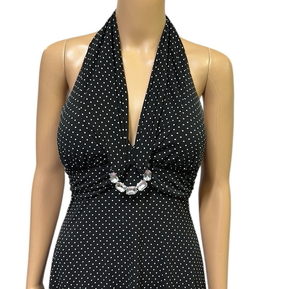 My Michelle Black White Polka Dot Halter Padded Breast Midi Dress Womens Small - Picture 3 of 14